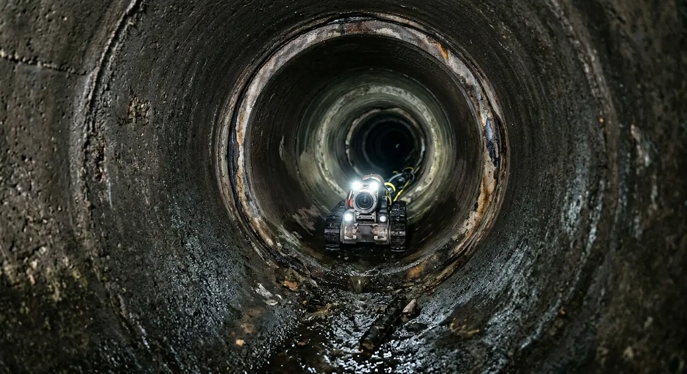Robotic sewer camera inspecting pipe interior for Sewer Line Cleaning in Carlstadt